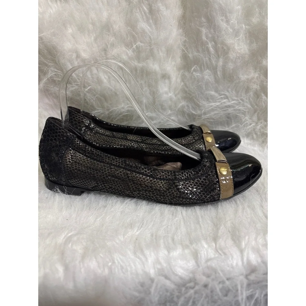 AGL Attilio Giusti Leombruni Black Snakeskin Patent Cap Toe Ballet Flats 38.5 EU